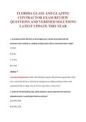 FLORIDA GLASS AND GLAZING&NewLine;CONTRACTOR EXAM REVIEW&NewLine;QUESTIONS AND VERIFIED SOLUTIONS&NewLine;LATEST UPDATE THIS YEAR