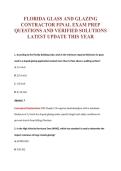 FLORIDA GLASS AND GLAZING CONTRACTOR EXAM Bundle &vert; Update Questions with complete and Verified solutions&period;