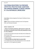 CALIFORNIA REGISTERED TAX PREPARER &NewLine;&lpar;CRTP&sol;CTEC&rpar; PRACTICE EXAM &vert; QUESTIONS &NewLine;AND VERIFIED ANSWERS &vert; ALREADY GRADED &NewLine;A&plus; &vert; Plus RATIONALES &vert; BRAND NEW&excl;