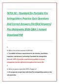 NFPA 10 &ndash; Standard for Portable Fire&NewLine;Extinguishers Practice Quiz Questions&NewLine;And Correct Answers &lpar;Verified Answers&rpar;&NewLine;Plus Rationales 2026 Q&A &vert; Instant&NewLine;Download Pdf