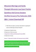 Wisconsin Marriage and Family &NewLine;Therapist Wisconsin Law Exam Practice &NewLine;Questions And Correct Answers &NewLine;&lpar;Verified Answers&rpar; Plus Rationales 2026 &NewLine;Q&A &vert; Instant Download Pdf