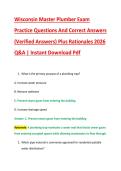 Wisconsin Master Plumber Exam &NewLine;Practice Questions And Correct Answers &NewLine;&lpar;Verified Answers&rpar; Plus Rationales 2026 &NewLine;Q&A &vert; Instant Download Pdf