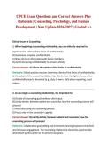 CPCE Exam Questions and Correct Answers Plus Rationale &vert; Counseling&comma; Psychology&comma; and Human Development &vert; New Update 2026-2027 &vert; Graded A&plus;