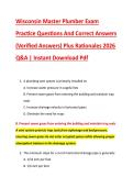 Wisconsin Master Plumber Exam &NewLine;Practice Questions And Correct Answers &NewLine;&lpar;Verified Answers&rpar; Plus Rationales 2026 &NewLine;Q&A &vert; Instant Download Pdf 