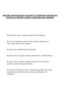 ANATOMY AND PHYSIOLOGY THE UNITY OF FORM AND FUNCTION 8TH&NewLine;EDITION 100 PERCENT CORRECT QUESTIONS AND ANSWERS