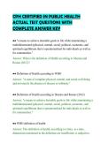 CPH CERTIFIED IN PUBLIC HEALTH&NewLine;ACTUAL TEST QUESTIONS WITH&NewLine;COMPLETE ANSWER KEY&NewLine;
