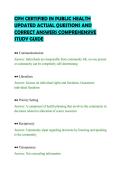 CPH CERTIFIED IN PUBLIC HEALTH&NewLine;UPDATED ACTUAL QUESTIONS AND&NewLine;CORRECT ANSWERS COMPREHENSIVE&NewLine;STUDY GUIDE