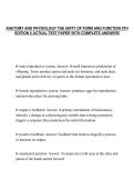 ANATOMY AND PHYSIOLOGY THE UNITY OF FORM AND FUNCTION 9TH&NewLine;EDITION 5 ACTUAL TEST PAPER WITH COMPLETE ANSWERS