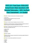 PHYS 261 Final Exam 2026&sol;2027 Actual Exam-Style Questions with Detailed Rationales &vert; 100&percnt; Verified &vert; Pass Guaranteed &ndash; A&plus; Graded
