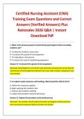 Certified Nursing Assistant &lpar;CNA&rpar; Training Exam Questions and Correct Answers &lpar;Verified Answers&rpar; Plus Rationales 2026 Q&A &vert; Instant Download Pdf