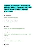 ITEC BEAUTY SPECIALIST SKINCARE AND&NewLine;EYE TREATMENTS COMPREHENSIVE EXAM&NewLine;QUESTIONS AND CORRECT ANSWERS&NewLine;STUDY GUIDE&NewLine;