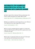 MATHEMATICS FOR ELEMENTARY&NewLine;EDUCATORS III D127 ACTUAL TEST&NewLine;QUESTIONS WITH COMPLETE ANSWER&NewLine;KEY