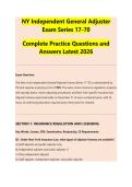 NY Independent General Adjuster &NewLine;Exam Series 17-70 &NewLine;Complete Practice Questions and &NewLine;Answers Latest 2026 