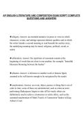 AP ENGLISH LITERATURE AND COMPOSITION EXAM SCRIPT COMPLETE&NewLine;QUESTIONS AND ANSWERS