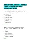 MLBPA GENERAL CERTIFIED AGENT TEST&NewLine;BANK QUESTIONS WITH VERIFIED&NewLine;ANSWERS FULL REVIEW