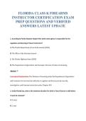 FLORIDA CLASS K FIREARMS&NewLine;INSTRUCTOR CERTIFICATION EXAM&NewLine;PREP QUESTIONS AND VERIFIED&NewLine;ANSWERS LATEST UPDATE