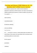 Learning and Memory B302 Midterm &lpar;ch&period; 1-6&rpar;&NewLine;Question with Verified Correct Answers