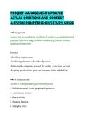 PROJECT MANAGEMENT UPDATED&NewLine;ACTUAL QUESTIONS AND CORRECT&NewLine;ANSWERS COMPREHENSIVE STUDY GUIDE