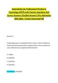 Examination for Professional Practice in &NewLine;Psychology &lpar;EPPP&rpar; with Practice Questions And &NewLine;Correct Answers &lpar;Verified Answers&rpar; Plus Rationales &NewLine;2026 Q&A &vert; Instant Download Pd