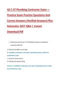 AZ C-37 Plumbing Contractor Exam &mdash; &NewLine;Practice Exam Practice Questions And &NewLine;Correct Answers &lpar;Verified Answers&rpar; Plus &NewLine;Rationales 2027 Q&A &vert; Instant &NewLine;Download Pdf 