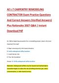 AZ L-7 CARPENTRY REMODELING &NewLine;CONTRACTOR Exam Practice Questions &NewLine;And Correct Answers &lpar;Verified Answers&rpar; &NewLine;Plus Rationales 2027 Q&A &vert; Instant &NewLine;Download Pdf 