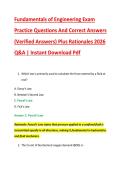 Fundamentals of Engineering Exam &NewLine;Practice Questions And Correct Answers &NewLine;&lpar;Verified Answers&rpar; Plus Rationales 2026 &NewLine;Q&A &vert; Instant Download Pdf 