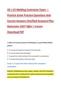 AZ L-25 Welding Contractor Exam &mdash; &NewLine;Practice Exam Practice Questions And &NewLine;Correct Answers &lpar;Verified Answers&rpar; Plus &NewLine;Rationales 2027 Q&A &vert; Instant &NewLine;Download Pdf 