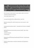 RBT - Assessment And The Role Of&NewLine;The RBT &vert; Questions And Answers&NewLine;2026&sol;2027 &vert; Guaranteed Pass