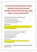 Security Guard Training Exam Practice Questions and Correct Answers &lpar;Verified Answers&rpar; Plus Rationales 2026 Q&A &vert; Instant Download Pdf