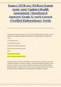 Exam 1&colon; NUR 101&sol; NUR101 &lpar;Latest &NewLine;2026&sol; 2027 Update&rpar; Health &NewLine;Assessment &vert; Questions & &NewLine;Answers&vert; Grade A&vert; 100&percnt; Correct &NewLine;&lpar;Verified Elaborations&rpar;- Fortis