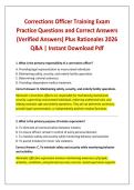 Corrections Officer Training Exam Practice Questions and Correct Answers &lpar;Verified Answers&rpar; Plus Rationales 2026 Q&A &vert; Instant Download Pdf