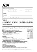 AQA GCSE Religious Studies &lpar;Short Course&rpar; Section 1 Buddhism Past Paper &ndash; May 2025&NewLine;&NewLine;