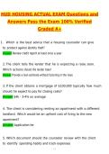 HUD Housing Exam 2026 Questions and Verified Answers &lpar;Latest 2026 &sol; 2027 Updated&rpar; 100&percnt; Correct Graded A&plus;