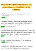 HUD Certification Exam 2026 Questions and Verified Answers &lpar;Latest 2026 &sol; 2027 Updated&rpar; 100&percnt; Correct Graded A&plus;