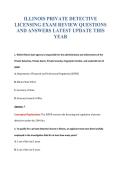 ILLINOIS PRIVATE DETECTIVE&NewLine;LICENSING EXAM REVIEW QUESTIONS&NewLine;AND ANSWERS LATEST UPDATE THIS&NewLine;YEAR