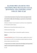ILLINOIS PRIVATE DETECTIVE&NewLine;LICENSING PRACTICE EXAM ACTUAL&NewLine;QUESTIONS AND ANSWERS LATEST&NewLine;UPDATE THIS YEAR