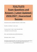 TCIC&sol;TLETS&NewLine;Exam Questions and&NewLine;Answers &vert; Latest Updated &vert;&NewLine;2026&sol;2027 &vert; Guaranteed&NewLine;Success