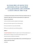 ILLINOIS PRIVATE DETECTIVE&NewLine;LICENSING FINAL EXAM PREP&NewLine;ACTUAL QUESTIONS AND ANSWERS&NewLine;LATEST UPDATE THIS YEAR