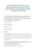 ILLINOIS PRIVATE DETECTIVE&NewLine;LICENSING FINAL EXAM ACTUAL&NewLine;QUESTIONS AND ANSWERS LATEST&NewLine;UPDATE THIS YEAR