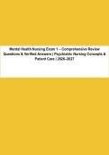 Mental Health Nursing Exam 1 &vert; Psychiatric Nursing Review Questions & Verified Answers 2026&sol;2027&NewLine;