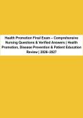 Health Promotion Final Exam &vert; Comprehensive Nursing Questions&comma; Disease Prevention & Patient Education with Verified Answers 2026&ndash;2027&NewLine;