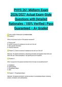 PHYS 261 Midterm Exam 2026&sol;2027 Actual Exam-Style Questions with Detailed Rationales &vert; 100&percnt; Verified &vert; Pass Guaranteed &ndash; A&plus; Graded