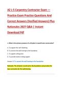 AZ L-5 Carpentry Contractor Exam &mdash; &NewLine;Practice Exam Practice Questions And &NewLine;Correct Answers &lpar;Verified Answers&rpar; Plus &NewLine;Rationales 2027 Q&A &vert; Instant &NewLine;Download Pdf