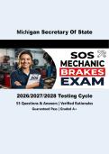 SOS Mechanic Brakes Category F Exam - Michigan Secretary Of State 2026&sol;2028 &vert; Newly Released &vert; Actual Exam &vert; 55 Q&A &vert; Guaranteed Pass - A&plus; Graded&NewLine;&NewLine;