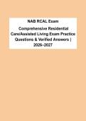 NAB RCAL Exam &vert; Residential Care & Assisted Living Practice Questions with Verified Answers &vert; 2026&ndash;2027&NewLine;