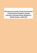 PA Property & Casualty Insurance License Exam &vert; Comprehensive Practice Questions & Verified Answers &vert; 2026&ndash;2027&NewLine;