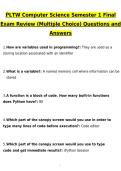 PLTW Computer Science Semester 1 Final Exam Review &lpar;Multiple Choice&rpar; Newest 2026 Actual Questions and Correct Answers &lpar;Latest 2026 &sol; 2027 Update&rpar; Graded A&plus; 100&percnt; Guarantee Verified by Experts