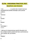 PLTW Freshman Practice Test Newest 2026 Actual Questions and Correct Answers &lpar;Latest 2026 &sol; 2027 Update&rpar; Graded A&plus; 100&percnt; Guarantee Verified by Experts