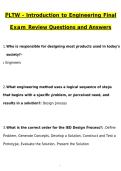 PLTW Introduction to Engineering Final Exam Review Newest 2026 Actual Questions and Correct Answers &lpar;Latest 2026 &sol; 2027 Update&rpar; Graded A&plus; 100&percnt; Guarantee Verified by Experts