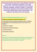 CPRP EXAM REVIEW AND STUDY GUIDE NEWEST 2026027 &NewLine;TEST BANK&vert; 2 VERSIONS &lpar;VERSION A & B&rpar; WITH &NewLine;COMPLETE 300&plus; REAL EXAM QUESTIONS AND CORRECT &NewLine;VERIFIED ANSWERS&sol; ALREADY GRADED A&plus;&vert; CERTIFIED &NewLine;PSYCHIATRIC REHABILITATION PRACTITIONER &lpar;CPRP&rpar; &NewLine;EXAM P